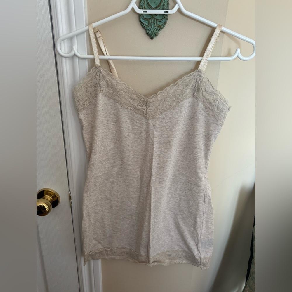 Lace-Trim Lightweight Camisole Tank Top - Light Beige